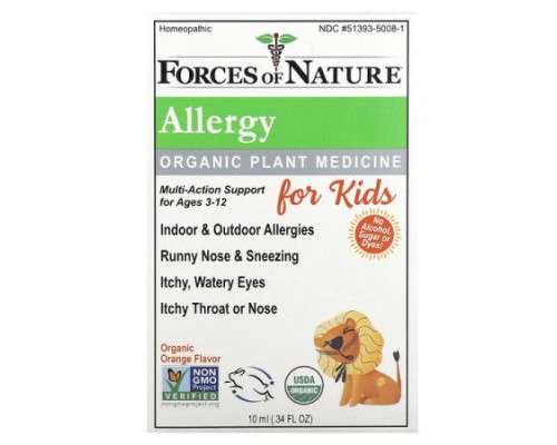 Forces of Nature, Allergy, Organic Plant Medicine, For Kids Ages 3-12, Orange, 0.34 fl oz (10 ml) Forces of Nature, Allergy, Organic Plant Medicine, For Kids Ages 3-12, Orange, 0.34 fl oz (10 ml)