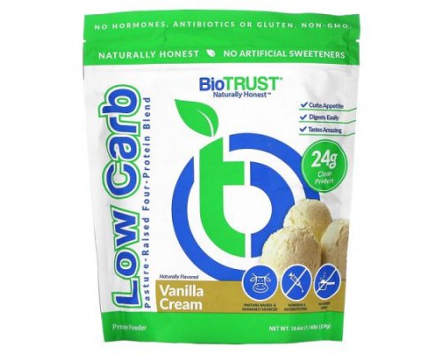 BioTRUST, Low Carb, Pasture-Raised Four-Protein Blend, Vanilla Cream, 1.16 lb (529 g) BioTRUST, Low Carb, Pasture-Raised Four-Protein Blend, Vanilla Cream, 1.16 lb (529 g)