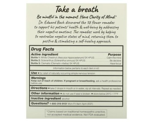 Bach, Clarity of Mind Focus Kit, 3 Droppers, 0.7 fl oz (20 ml) Each