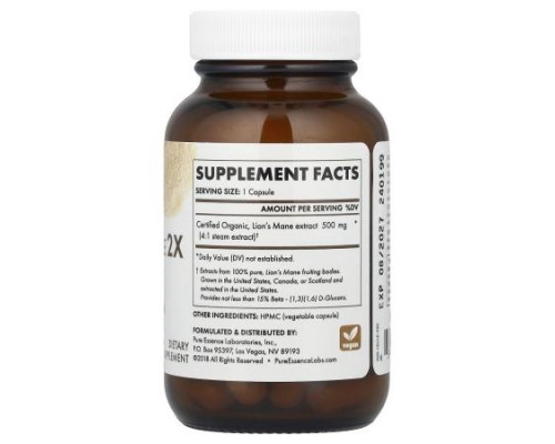 Pure Essence, MyPure™, Lion's Mane 2X, Double Strength, 500 mg, 30 Vegi-Caps