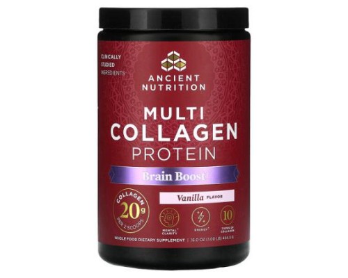 Ancient Nutrition, Multi Collagen Protein, Brain Boost, Vanilla, 1 lb (454.5 g)
