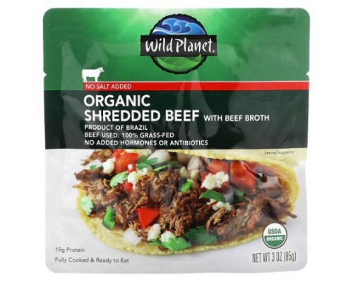 Wild Planet, Organic Shredded Beef with Beef Broth, No Salt Added, 3 oz (85 g) Wild Planet, Organic Shredded Beef with Beef Broth, No Salt Added, 3 oz (85 g)