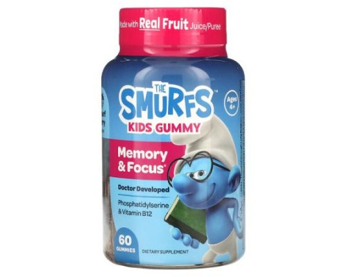 The Smurfs, Kids Gummy, Memory & Focus, Ages 4+, Smurf Berry, 60 Gummies The Smurfs, Kids Gummy, Memory & Focus, Ages 4+, Smurf Berry, 60 Gummies