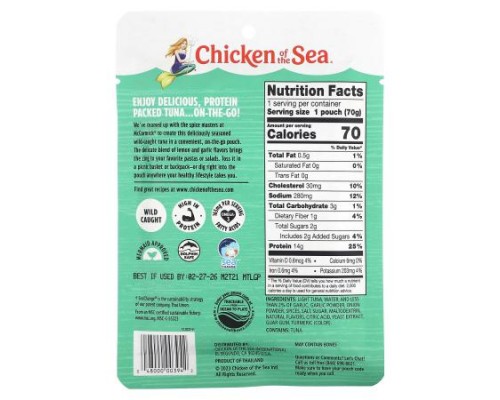 Chicken of the Sea, Wild Caught Light Tuna, Lemon Garlic, 2.5 oz (70 g)