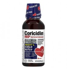 Coricidin HBP, Cold & Flu, Night, Maximum Strength, Cherry, 12 fl oz (355 ml)