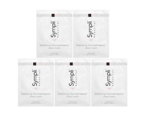 Sympli Beautiful, Balancing Charcoal Beauty Sheet Masks, 5 Sheet Masks, 0.85 fl oz (25 ml) Each