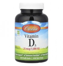 Carlson, Vitamin D3, 25 mcg (1,000 IU), 250 Soft Gels