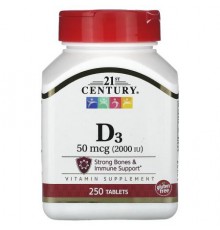 21st Century, D3, 50 mcg (2,000 IU), 250 Tablets