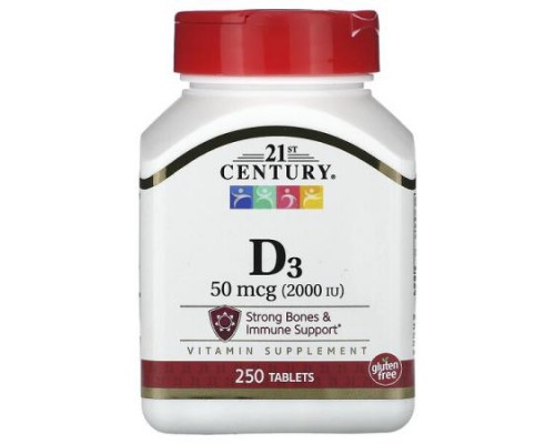 21st Century, D3, 50 mcg (2,000 IU), 250 Tablets 21st Century, D3, 50 mcg (2,000 IU), 250 Tablets