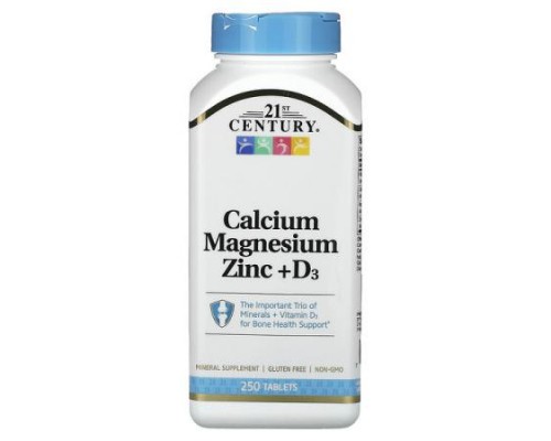 21st Century, Calcium Magnesium Zinc + D3, 250 Tablets 21st Century, Calcium Magnesium Zinc + D3, 250 Tablets