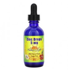 Nature's Life, Zinc Drops, Sugar Free, Wild Cherry, 5 mg, 2 fl oz