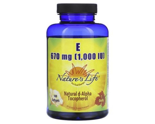 Nature's Life, Vitamin E, 670 mg (1,000 IU), 100 Softgels Nature's Life, Vitamin E, 670 mg (1,000 IU), 100 Softgels