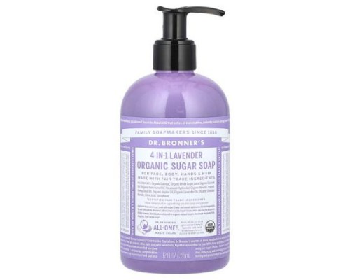 Dr. Bronner's, 4-In-1 Organic Sugar Soap, For Face, Body, Hands & Hair, Lavender, 12 fl oz (355 ml) Dr. Bronner's, 4-In-1 Organic Sugar Soap, For Face, Body, Hands & Hair, Lavender, 12 fl oz (355 ml)