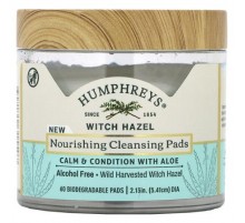 Humphreys, Witch Hazel, Nourishing Cleansing Pads, Alcohol Free, 60 Biodegradable Pads