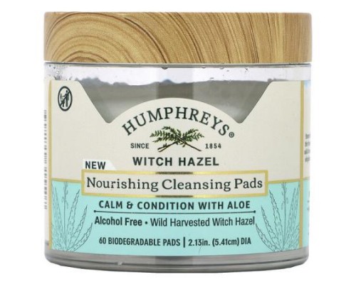 Humphreys, Witch Hazel, Nourishing Cleansing Pads, Alcohol Free, 60 Biodegradable Pads