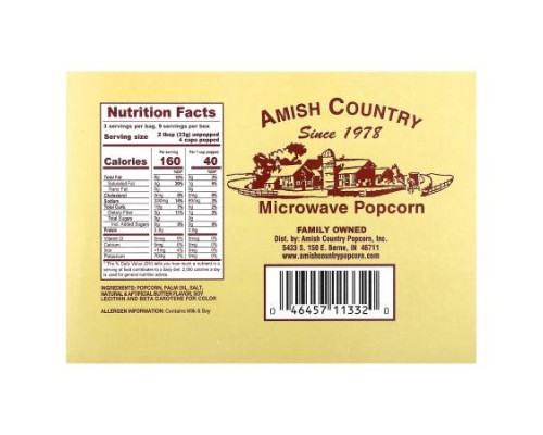 Amish Country Popcorn, Microwave Popcorn, Butter, 3 Bags, 3.5 oz (99 g) Each Amish Country Popcorn, Microwave Popcorn, Butter, 3 Bags, 3.5 oz (99 g) Each