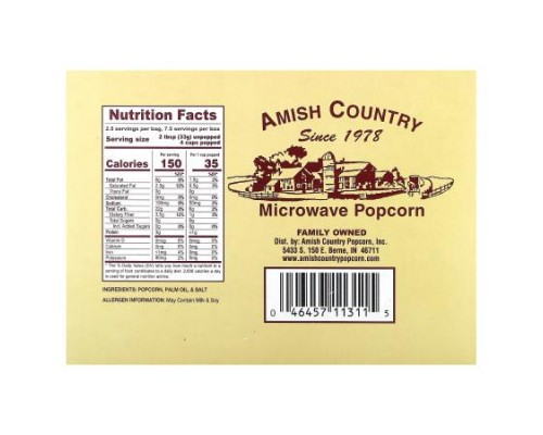 Amish Country Popcorn, Microwave Popcorn, Lite Natural, 3 Bags, 3 oz (85 g) Each Amish Country Popcorn, Microwave Popcorn, Lite Natural, 3 Bags, 3 oz (85 g) Each