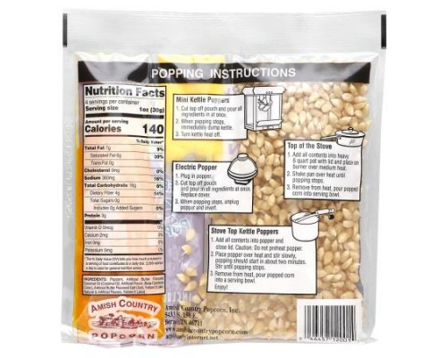 Amish Country Popcorn, Perfect Portions 3 in 1 Popcorn Pack, Medium White Hulless, 5.5 oz (156 g) Amish Country Popcorn, Perfect Portions 3 in 1 Popcorn Pack, Medium White Hulless, 5.5 oz (156 g)