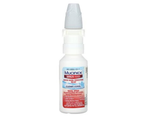 Mucinex, Sinus-Max, Severe Nasal Congestion Relief, Clear & Cool, 0.75 fl oz (22 ml) Mucinex, Sinus-Max, Severe Nasal Congestion Relief, Clear & Cool, 0.75 fl oz (22 ml)