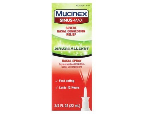 Mucinex, Sinus-Max, Severe Nasal Congestion Relief, 0.75 fl oz (22 ml) Mucinex, Sinus-Max, Severe Nasal Congestion Relief, 0.75 fl oz (22 ml)