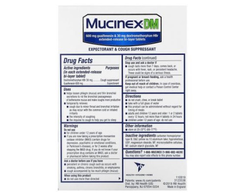Mucinex, Mucinex DM, 20 Extended-Release Bi-Layer Tablets Mucinex, Mucinex DM, 20 Extended-Release Bi-Layer Tablets