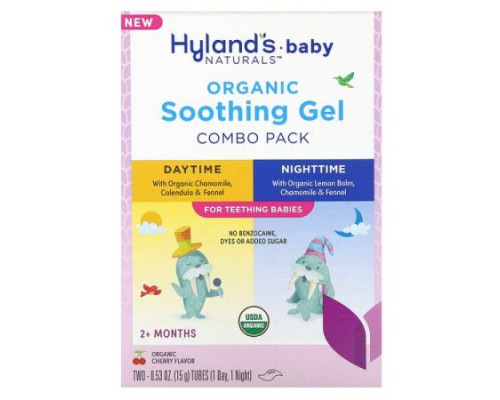 Hyland's Naturals, Baby, Organic Soothing Gel Combo Pack, Daytime/Nighttime, 2+ Months, Organic Cherry, 2 Tubes, 0.53 oz (15 g) Each Hyland's Naturals, Baby, Organic Soothing Gel Combo Pack, Daytime/Nighttime, 2+ Months, Organic Cherry, 2 Tubes, 0.53 oz (15 g) Each