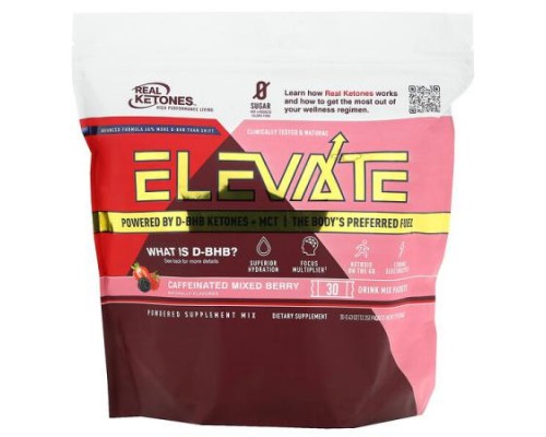 Real Ketones, Elevate, Caffeinated Mixed Berry, 30 Drink Mix Packets, 0.43 oz (12.2 g) Each Real Ketones, Elevate, Caffeinated Mixed Berry, 30 Drink Mix Packets, 0.43 oz (12.2 g) Each