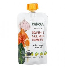 Kekoa, Organic Pureed Baby Food, Squash And Kale With Turmeric, 3.5 oz (99 g)