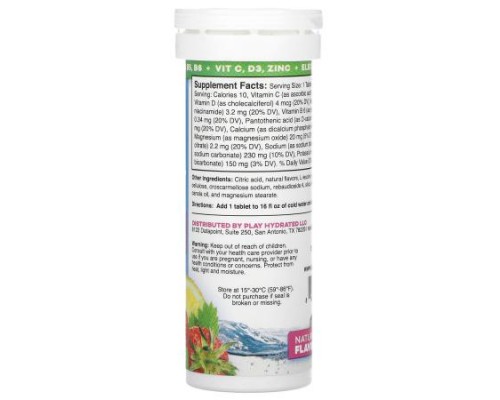 Play Hydrated, Electrolytes, Strawberry Lemonade, 10 Tablets Play Hydrated, Electrolytes, Strawberry Lemonade, 10 Tablets