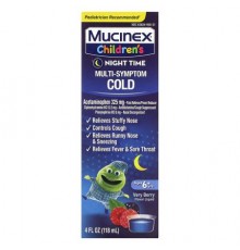 Mucinex, Children's, Multi-Symptom Cold, Night Time,  Ages 6+ Yrs, Very Berry, 4 fl oz (118 ml)