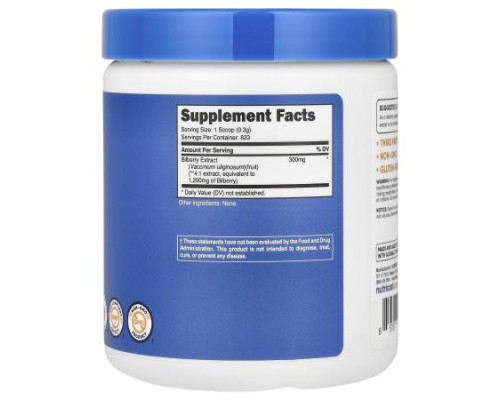 Nutricost, Bilberry Powder, Unflavored, 8.9 oz (250 g)