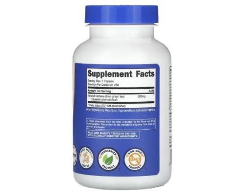 Nutricost, Natural Caffeine, 200 mg, 250 Capsules