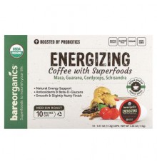 BareOrganics, Energizing, Coffee with Superfoods, Medium Roast, 10 Cups, 0.41 oz (11.5 g) Each