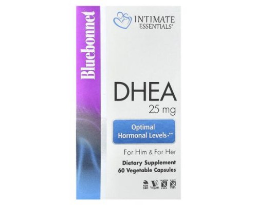 Bluebonnet Nutrition, Intimate Essentials, DHEA, For Him & For Her, 25 mg, 60 Vegetable Capsules Bluebonnet Nutrition, Intimate Essentials, DHEA, For Him & For Her, 25 mg, 60 Vegetable Capsules