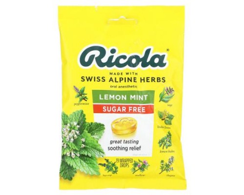 Ricola, Oral Anesthetic, Sugar Free, Lemon Mint, 1.1 mg, 19 Wrapped Drops Ricola, Oral Anesthetic, Sugar Free, Lemon Mint, 1.1 mg, 19 Wrapped Drops