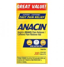 Anacin, Aspirin + Caffeine Pain Reliever, 300 Coated Tablets