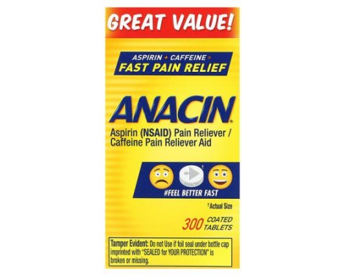 Anacin, Aspirin + Caffeine Pain Reliever, 300 Coated Tablets Anacin, Aspirin + Caffeine Pain Reliever, 300 Coated Tablets