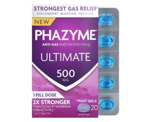 Phazyme, Ultimate, Anti-Gas Simethicone, 500 mg, 20 Fast Gels