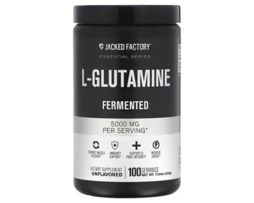 Jacked Factory, Essential Series, L-Glutamine, Fermented, Unflavored, 17.64 oz (500 g)