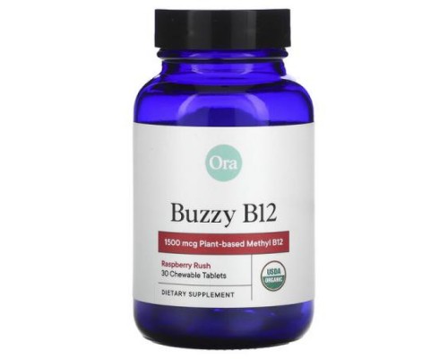 Ora, Buzzy B12, Raspberry Rush, 1,500 mcg, 30 Chewable Tablets