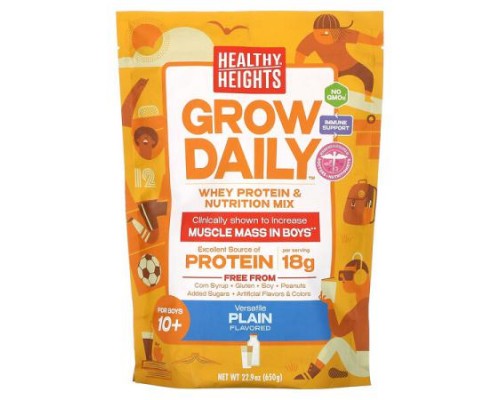 Healthy Heights, Grow Daily, Whey Protein & Nutrition Mix, For Boys 10+, Plain, 22.9 oz (650 g) Healthy Heights, Grow Daily, Whey Protein & Nutrition Mix, For Boys 10+, Plain, 22.9 oz (650 g)