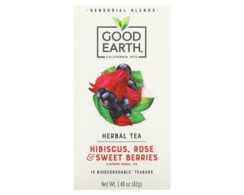 Good Earth Teas, Sensorial Blends, Herbal Tea, Hibiscus, Rose & Sweet Berries, 15 Biodegradable Teabags, 1.48 oz (42 g) Good Earth Teas, Sensorial Blends, Herbal Tea, Hibiscus, Rose & Sweet Berries, 15 Biodegradable Teabags, 1.48 oz (42 g)