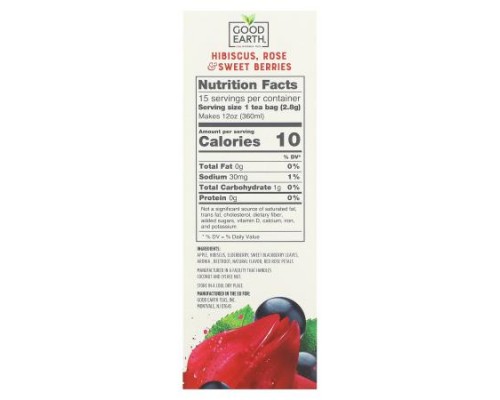 Good Earth Teas, Sensorial Blends, Herbal Tea, Hibiscus, Rose & Sweet Berries, 15 Biodegradable Teabags, 1.48 oz (42 g) Good Earth Teas, Sensorial Blends, Herbal Tea, Hibiscus, Rose & Sweet Berries, 15 Biodegradable Teabags, 1.48 oz (42 g)
