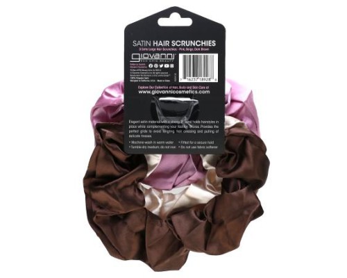 Giovanni, Satin Hair Scrunchies, Extra Large, Pink, Beige, Dark Brown, 3 Scrunchies Giovanni, Satin Hair Scrunchies, Extra Large, Pink, Beige, Dark Brown, 3 Scrunchies