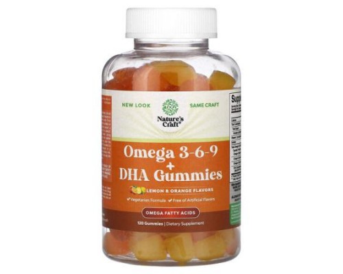 Nature's Craft, Omega 3-6-9 + DHA Gummies, Lemon and Orange , 120 Gummies