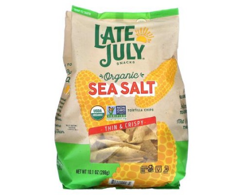 Late July, Organic Tortilla Chips, Thin & Crispy, Sea Salt, 10.1 oz (286 g) Late July, Organic Tortilla Chips, Thin & Crispy, Sea Salt, 10.1 oz (286 g)