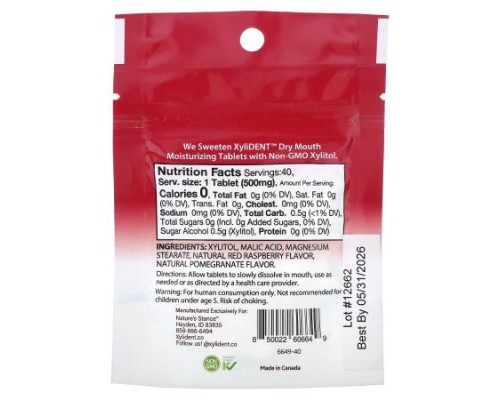 XyliDENT, Dry Mouth Moisturizing Tablets with Xylitol, Pomegranate Raspberry , 40 Tablets, 0.70 oz (20 g) XyliDENT, Dry Mouth Moisturizing Tablets with Xylitol, Pomegranate Raspberry , 40 Tablets, 0.70 oz (20 g)