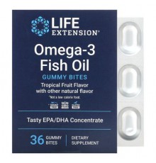 Life Extension, Omega-3 Fish Oil Gummy Bites, Tropical Fruit, 36 Gummy Bites (750 mg per Gummy Bite)