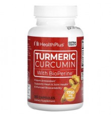 Health Plus, Turmeric Curcumin With BioPerine, Extra Strength, 90 Capsules