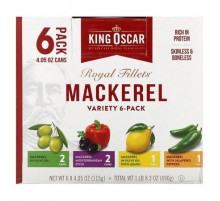 King Oscar, Royal Fillets, Mackerel, Variety 6-Pack, 6 Cans, 4.05 oz (115 g) Each